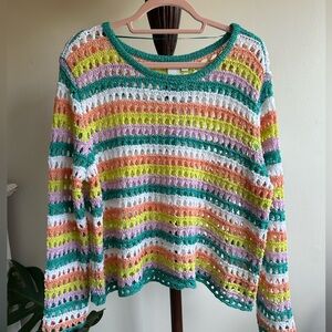 Ady P Large NWT Colorful Open Weave Knit Crochet Sweater